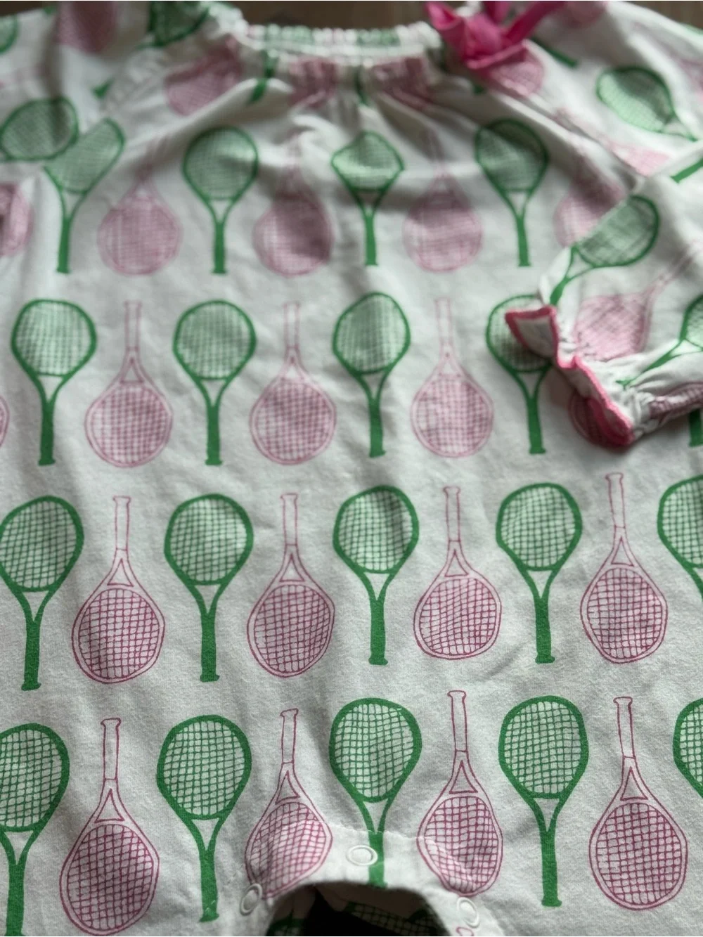+Mud Pie Pink Green Pickleball Print Footed One-Piece 6-9M Baby Girl Preppy